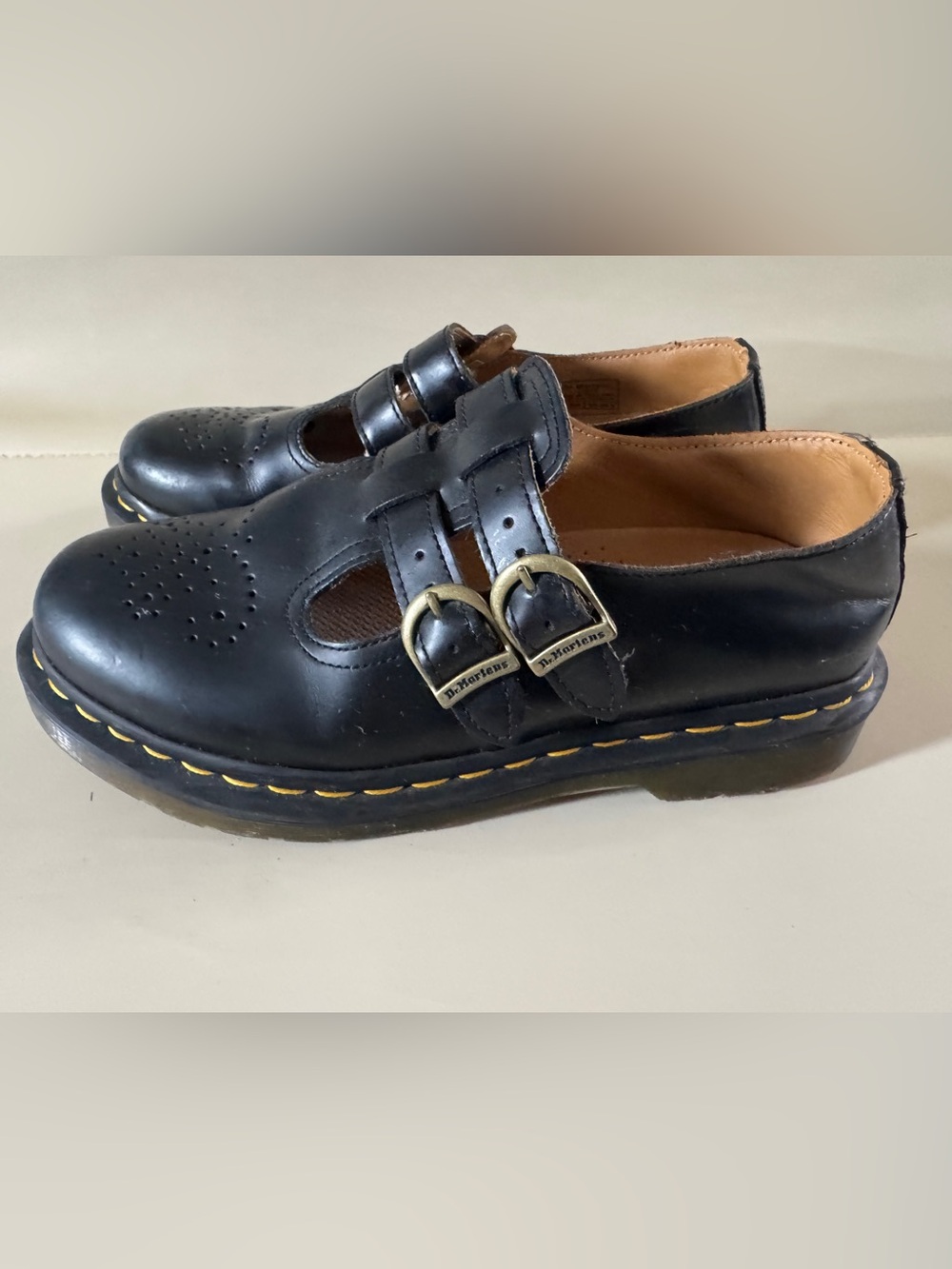 Dr. Martens 12916 Black Leather Double Buckle T Bar Mary Jane Shoes 7 - Picture 4 of 10